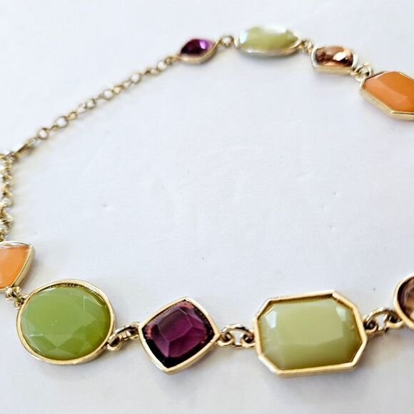 Vintage Trifari Signed '90s Bezel Set Gold Tone Rhinestone Geometric Necklace - Picture 5 of 6